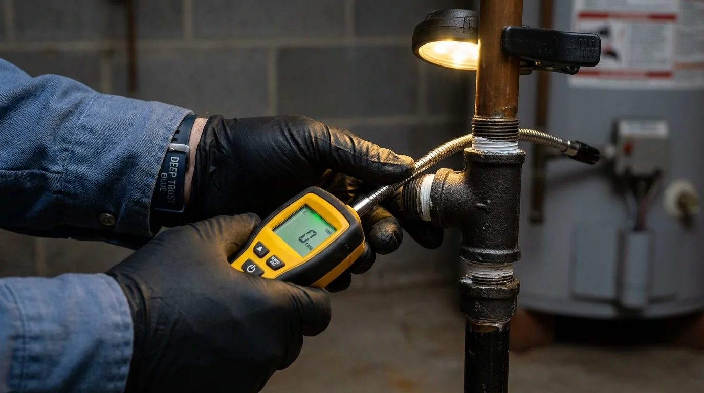Gas leak detection with electronic sniffer by Johns Plumbing LLC in Poth
